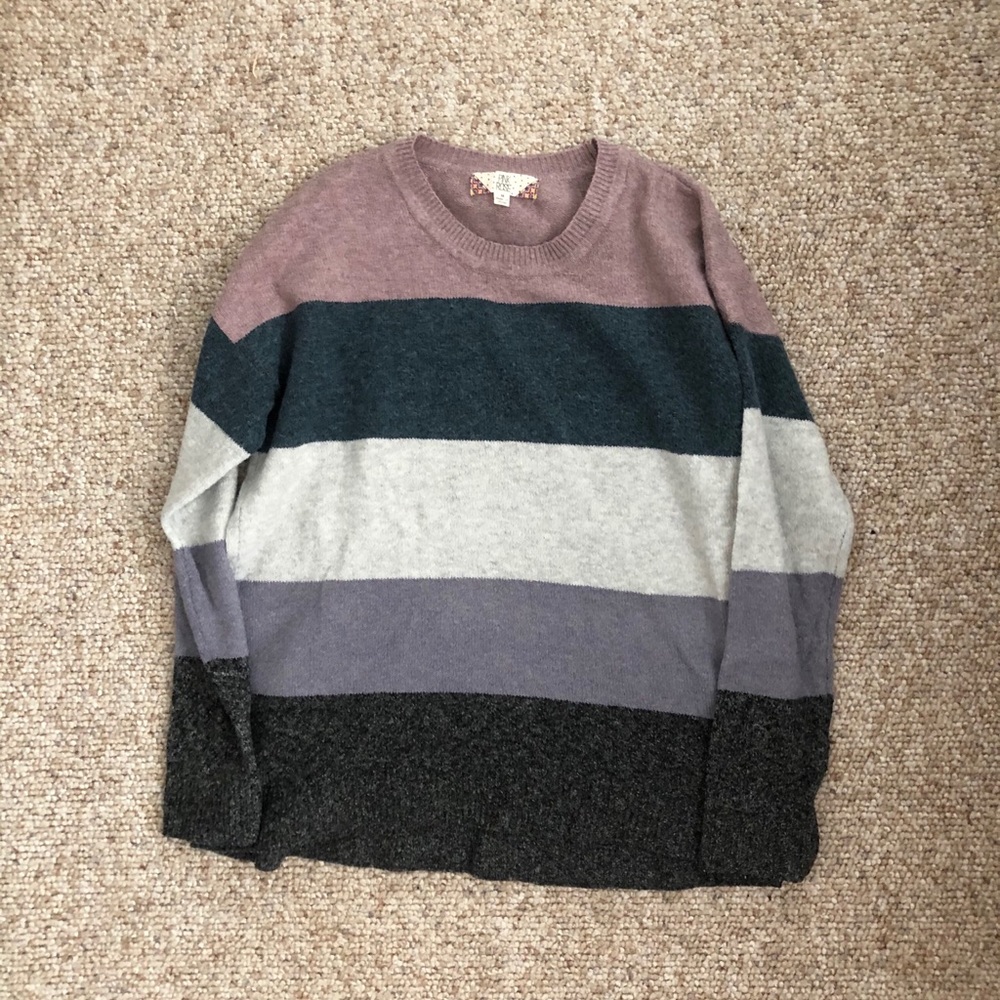 Purple striped color block sweater